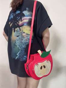 1pc Japanese-Style Red Apple Transparent Backpack, High-Quality PU Material Satin Fabric, Can Display Anime Badges, Creative Design, Zipper Opening Can Be Used As Shoulder Bag, Adjustable Shoulder Straps, Cute Japanese Sweet & Quirky Red Apple Ladies Bag, Suitable For Daily Commute, School, Anime Convention, Gift, Shopping, Party - Red - View 5