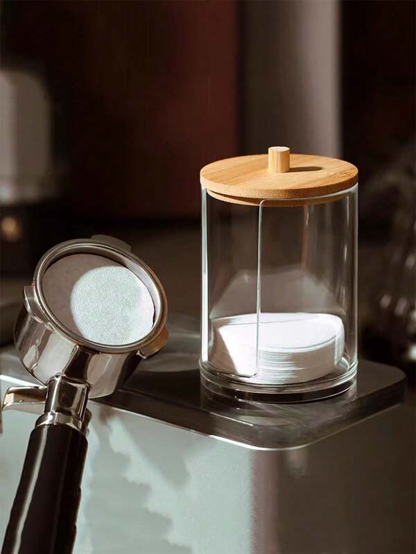 1pc Transparent Acrylic Clean Swab Storage Box, Portable Round Container For Makeup Pads And Sponges,For Holiday Beach, Bathroom Collection, Bedroom Collection, Large Capacity