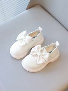 1 Pair Girls Bow PU Slip-On Cute Flat Athletic Sneakers, Suitable For Spring & Autumn