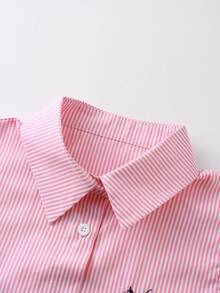 女士翻领条纹撞色刺绣休闲修身无袖开衫衬衫，夏季新品系列