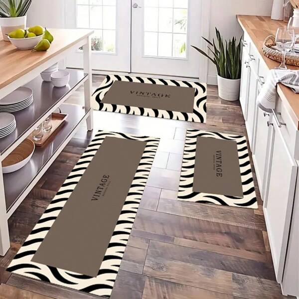 1 pieza Alfombra de cocina de lujo con estampado de cebra, tapete de silicona - Absorbente, antideslizante, grueso y duradero, fácil de limpiar, apto para todas las estaciones, decoración del hogar, baño, felpudo