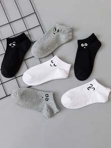 6双可爱趣味表情短袜，男女通用卡通隐形船袜，时尚百搭，适合日常穿着，圣诞礼物