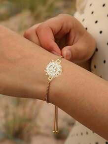 1 pezzo/Collana pendente Bracciale a girasole girante per donna, bracciale a fiori regolabile con strass, bracciale Fidget luccicante e a fiori per polso piccolo, braccialetto per l ansia con cuboidi di zirconia cubica a forma di girasole, gioielli per l umore, accessori per sollievo dall ansia con parte rotante