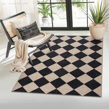 Checkered Easy Jute 3x5 Outdoor Patio Rug, Washable Rugs For Entryway Diamond Indoor Outdoor Living Room Carpet, Farmhouse Neutral Non Slip Black Door Carpet For Backyard Bedroom - 自然與黑色/棋盤格-2 - 查看 1