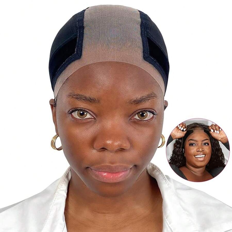 Wig Cap With Grip Band For Keeping Wigs In Place, More Full Cap-Wide Transparent Lace For Lace Front Wigs - Brown/Black/Nude Non Slip Cap Make Your Wig Be Glueless (Brown-M) - BLACK - 查看 1