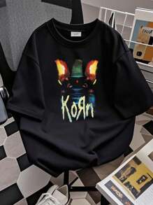 180g Pure Cotton Korn 2014 Tour T-Shirt Versatile Slightly Fashion Streetwear Soft Unisex Print Round Neck Short Sleeve Designer Clothes Homme Graphic Breathable For Women Stretched Top For Everyday Wear Comfortable Summer Stylish Casual - 黑色 - 查看 2