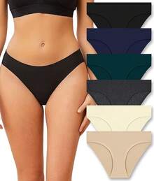 Seamless Underwear Women Soft No Show Panties High Cut Hipster Silky Cheeky Ladies Bikini 6 Pack - Color B - 查看 1