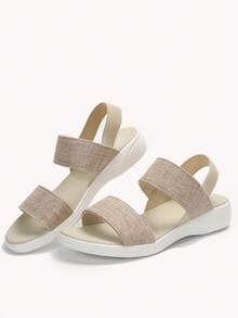 女士轻便运动凉鞋，舒适平底休闲户外沙滩鞋，露趾，夏季 - 米色 - 查看 7