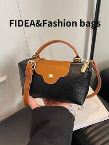 新款纯色简约PU皮纹理水桶包，优雅高端，适合上班、逛街、约会，百搭