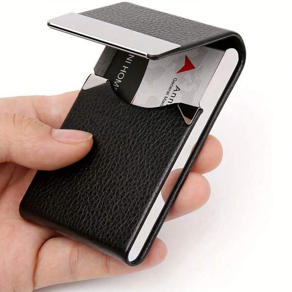 1pc Retro High-End Business Card Holder, PU Leather And Metal Flip Business Card Holder, With Magnetic Buckle For Social Security Card Holders School Supplies School Supplies, Back To School