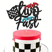 1pc Two Fast Cake Topper Traffic Light Racing Car Wheel Themed Happy Birthday Party Supply For 2nd Second Two Birthday Cake Decoration Supplies - Multicolor - View 7