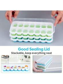 1/2/4个装硅胶冰格，易脱模且柔韧，14格4色混合，带防溢可拆卸盖，可堆叠，厨房配件，小型厨房工具 - 彩色 - 查看 6