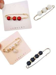 New Sweet And Versatile Pearl Waist Belt, Resize To Match Pants, Belt And Skirt, Waist Artifact, Female Pin, Anti-Exposure Brooch, Collar, Anti-Exposure Brooch Buckle, Invisible Anti-Pearl Brooch, Female Waist Pin, Fixed Clothes, Corsage, Shirt Brooch, Can Be Used As Clothing Decoration 6 Pieces/Set, Aluminum Alloy Waist Buckle Waist Decoration Set