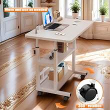 1 Mobile Multi-Purpose Computer Desk, Home Bedroom Bedside Desk Computer Desk, Bedroom, Living Room Dormitory, Lazy Simple Student Writing Desk, Movable And Adjustable Height Laptop Desk, Wheels Can Rotate 360%