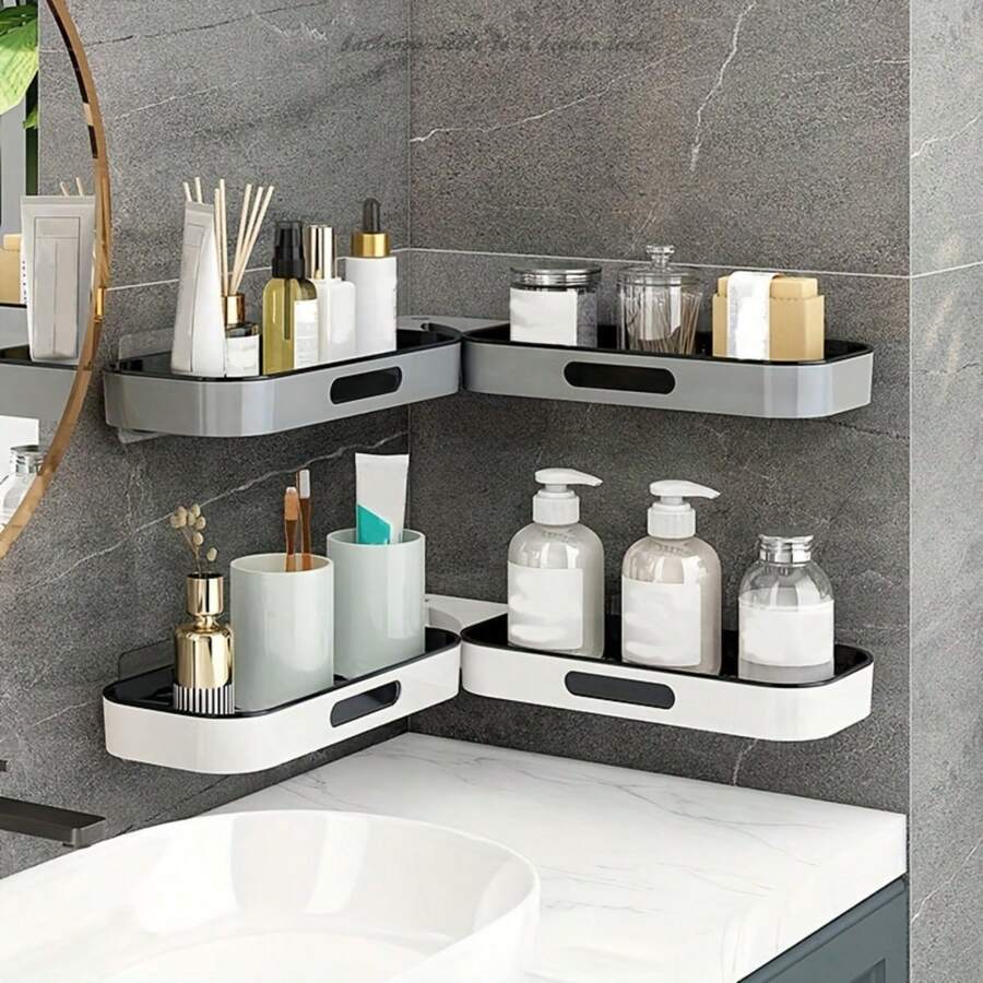 1pc Wall Mounted Triangle Storage Rack, Rotating Bathroom/Kitchen Shelf, Vanity Organizer
