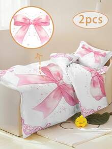 1/2pcs Baby Bedding Set, Pink Bow Pattern, Elegant Bow Design, African Style, Includes 1 Duvet Cover And 1 Pillowcase, Soft Microfiber Material, Machine Washable - Multicolor - View 1