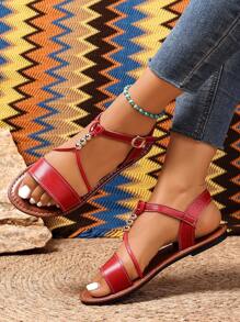 Nuevas sandalias planas de verano para niña, sandalias de moda con hebilla y cuentas para la playa para adolescentes y estudiantes