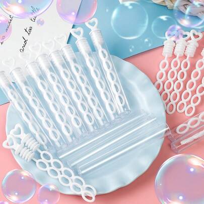 12/26/50pcs 5-Hole White Heart Shaped Bubble Wands, No Liquid, Party Supplies Suitable For Holidays And Gatherings