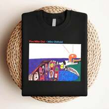 180g Pure Cotton Unisex T-Shirt Mike Oldfield Five Miles Out Album Tee Family Man Breathable Versatile Fashion Slightly Designer Clothes Summer Streetwear Soft Comfortable Stylish Men's Stretched Casual Print Round Neck Short Sleeve Top For Everyday Wear For Women Graphic - 黑色 - 查看 4