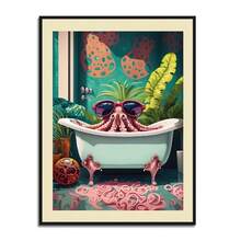 1pc Interesting Animal Bathtub Art Poster Ostrich Rhinoceros Octopus Printing Bathroom Wall Gifts Decor Optional Frame - Multicolor - View 42