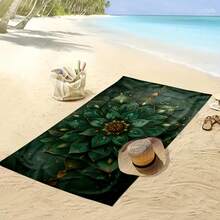 1pc Oversized Microfiber Mandala Beach Towel - Large, Quick-Drying, Soft, Green Lotus Flower Pattern With Gold Accents, Perfect For Beach, Bathing, Camping, Picnic And Holiday Essentials Travel Essentials Travel Accessories Beach Essentials - Multicolor - View 5