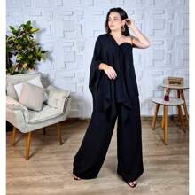 Conjunto 3 Peças Calça Blusa Capa e Top Elegante Social Duna Preto Chique Várias Formas 7 em 1