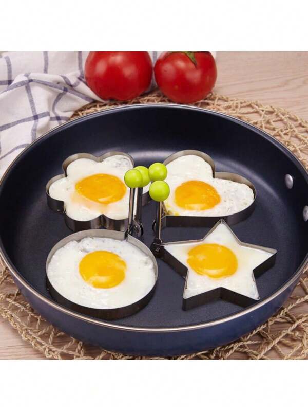 1/4pcs Egg Molds, Egg Ring Molds, Egg Frying Molds, DIY Egg Cooking Molds, Creative Egg Molds, Cute Egg Molds, Stainless Steel Cooking Egg Ring Molds, Baking Molds, Kitchen Accessories