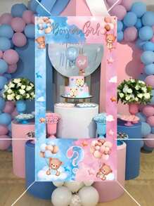 Baby Gender Reveal Party Backdrop - Cute Bear And Balloon Vinyl Photography Backdrop, Perfect For Baby Shower And Birthday Decorations , Home Decor, Baby Gender Reveal Party