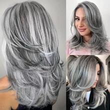 Parrucca sintetica elegante di colore misto, con capelli dritti e lunghi, con copricapo per donna
