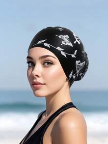 Adult Silicone Swimming Cap, Elegant Butterfly Pattern, Waterproof, Anti-Slip, Comfortable Elastic, Suitable For Short Or Long Hair, Beach Essentials, Beach Accessories, Pool Float