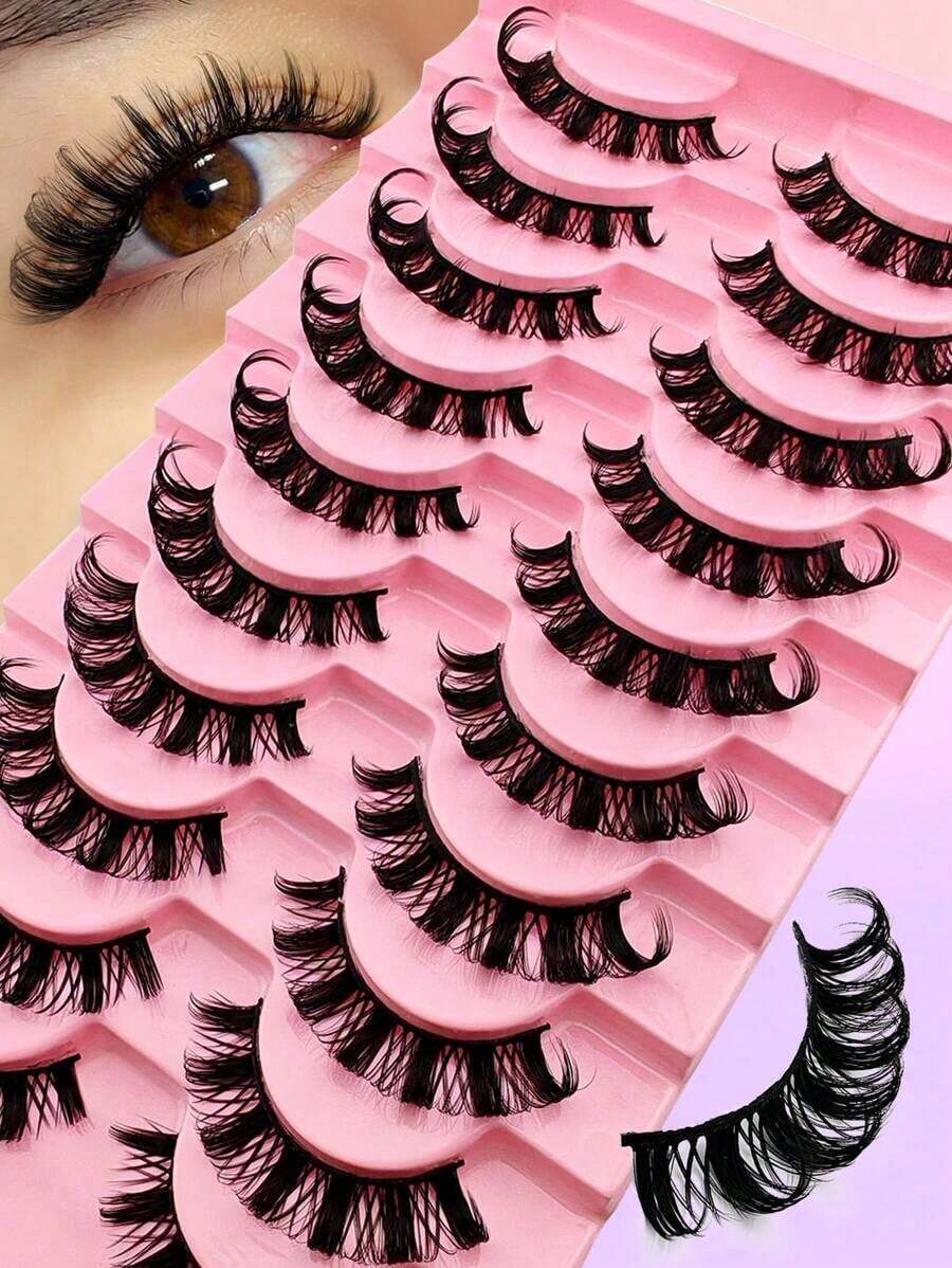 10 Pairs Full False Lashes 15mm Russian Strip D Curl Faux Mink Eye Look Tail Elongated Strip Lashes - 黑色 5 - 查看 1