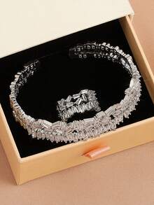 rakol 2pcs Fashionable Cubic Zirconia Asymmetrical Decor Ring And Bracelet Set - Silver - View 6