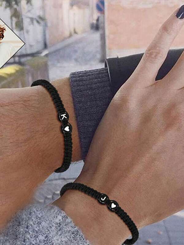 1pc 26 Letters Couple Bracelets For Women Teen Girls Adjustable A-Z Initials Braided Bangles Graduation Birthday Gifts Jewelry Valentine's Day