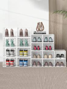 6/12 Pack Shoe Storage Box Fit Up To US Size 13, Stackable Shoe Organizers, Plastic Shoe Containers Sneaker Drawers (Medium, Black/White) - trắng - Xem 2