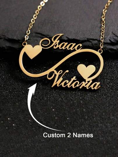 1 Peça Colar Personalizado de Infinito com Dois Nomes, Joia Feminina, Colar Personalizado de Placa Dupla com Coração em Aço Inoxidável, Colar com Corrente de Elos Prata Única Personalizada, Presente de Aniversário Personalizado para Casal