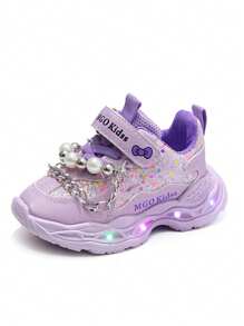 Scarpe luminose disegnate con perle per bambini MGO, scarpe sportive per bambini per primavera e autunno, comode sneaker da principessa per ragazze, scarpe casual con luci per bambini da 1 a 6 anni