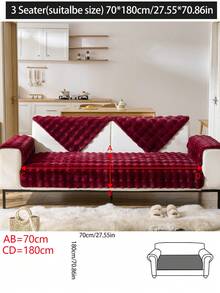 1pc Plush Soft Sofa Cushion Pad, Thickened Winter Warm All Season Non-Slip Sofa Cover Slipcover, Dustproof Washable Furniture Protector For Living Room, Bedroom, Office, L-Shaped Sofa - Burgundy - View 17
