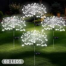 Luces solares tipo fuegos artificiales para jardín, luces decorativas solares IRILUCN para exteriores, 60 LED, IP65, ideales para caminos y decoración navideña del patio trasero, iluminación de caminos, luces solares tipo fuegos artificiales, luces solares, luces de jardín para exteriores - Blanco - Ver 2