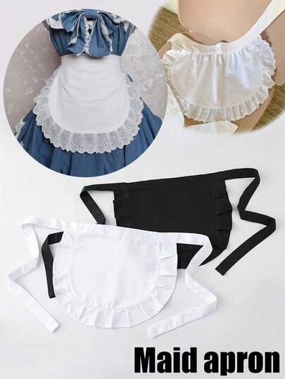 1pc Cute Lace Lotus Ruffle Maid Apron, Adorable Maid Outfit Lolita Theme Restaurant Bib Skirt For Women