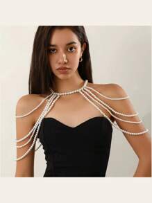 1 pezzo Elegante e raffinata catena da corpo in finta perla bianca intrecciata a mano per donna, perfetta per feste, sfilate di moda e regali