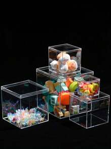 1 Stück quadratische Acryl-Kunststoff-Aufbewahrungsbox mit Deckel, Acryl-Schmuck- und Kosmetik-Handanzeigekasten, Süßigkeiten-Kleinobjekt-Aufbewahrungsbox