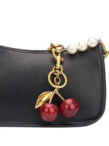 1pc Chic Cherry Keychain With Sparkling Resin Pendant - Alloy Customizable C-Hook Closure For Women's Wallets & Bags Ideal Gift For Family Friends And Couples Valentine's Day Gift Goth - Red - View 4