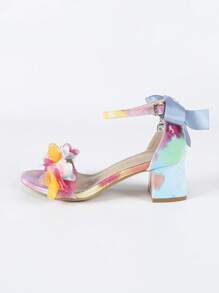 صنادل نسائية بكعب سميك مربع الأصبع 5.3 سم، بفيونكة معدنية وزهور ثلاثية الأبعاد على لون أزرق داكن، بحزام رفيع، أنيقة وناضجة للربيع والصيف للمناسبات الكاجوال والاجتماعية