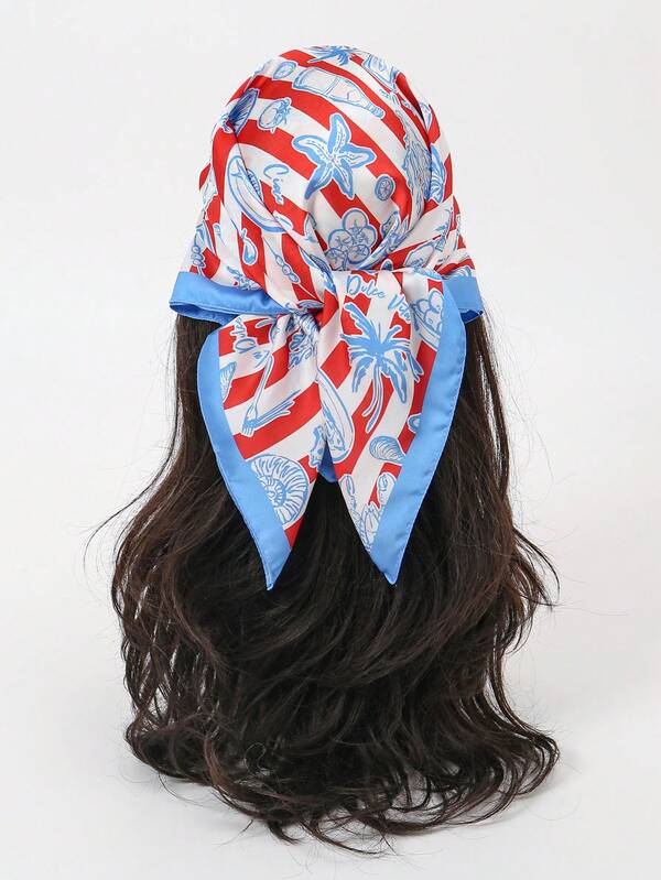 1 pieza Pañuelo cuadrado de 70 cm con estampado simple, nuevo estilo de primavera tipo bandana para mujer, versátil como cinturón, accesorio, pañuelo para la cabeza, complemento de moda para vestidos