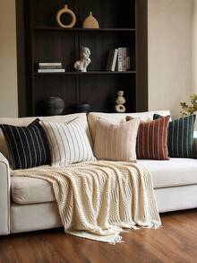 雪尼尔条纹枕套（不含枕芯），时尚简约现代奢华雪尼尔条纹靠垫套，适合日常家居、沙发、床铺装饰，四季皆宜