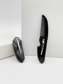 1 chiếc lược chải râu mini gấp gọn, màu đen, lược bỏ túi nhỏ gọn dành cho nam và nữ, tiện lợi khi đi du lịch. - màu đen - Xem 3