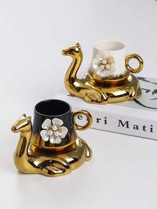 1 Set de taza y platillo de cerámica para café, vajilla para hogar, comedor, sala de estar, regalo ideal para té, café, leche, jugo, adecuado para bodas, fiestas, cumpleaños