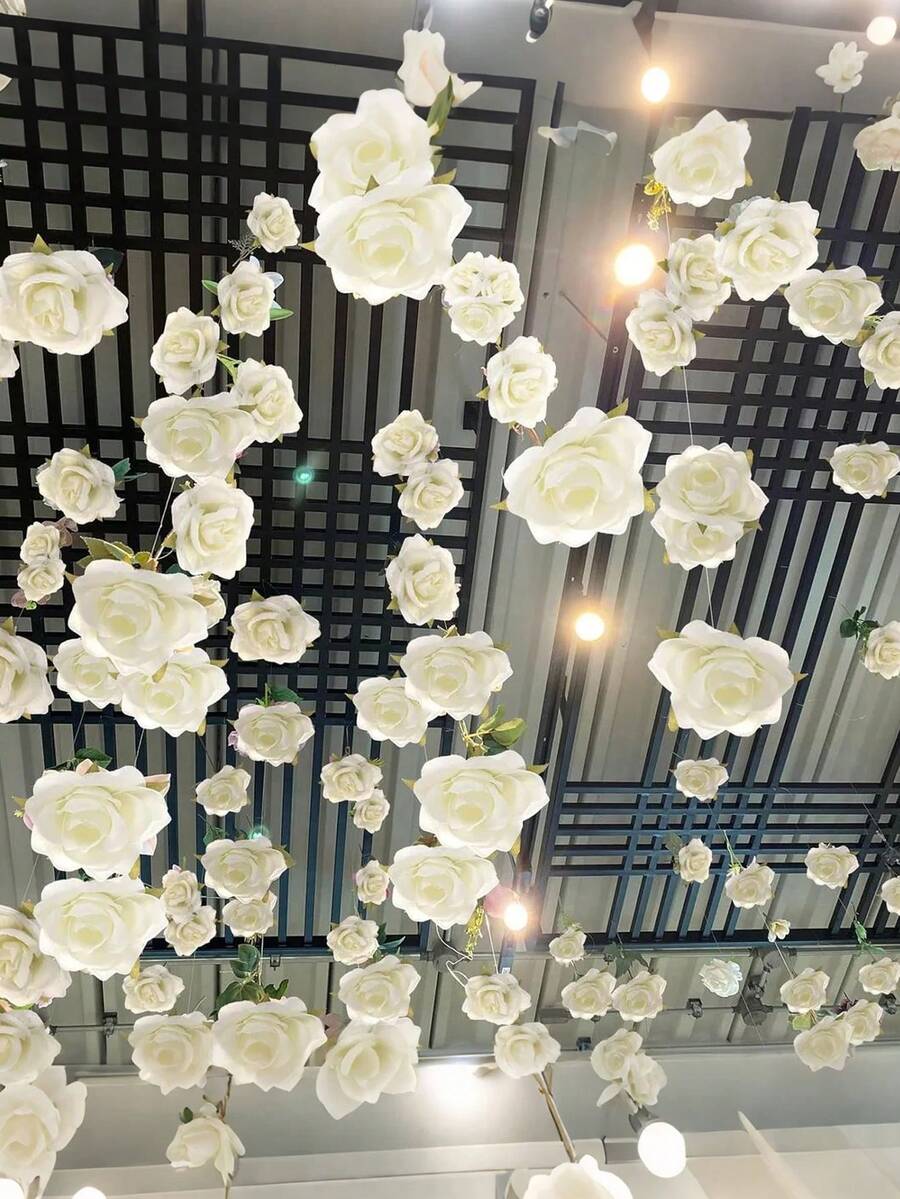 20pcs White Roses + 1 Roll 500cm Transparent Rope, Hanging Red Roses Wedding Decoration, Artificial Silk Flowers - Suitable For Wedding Arch, Baby Shower, Bridal Shower, Bouquets, Party Center Decor And Ceiling Decor - Perfect Gift For Wedding Planner And DIY Enthusiasts, Birthday, Graduation, Ideal For DIY Wedding Decoration, Bridal Shower, Wedding Bouquets, Party Center Decor, Ceiling Decor And Valentine's Day - White - View 1