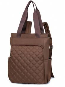Women's Solid Color Multi-Function Large Capacity Backpack, Casual Minimalist Student Backpack, College Style Simple Shoulder Bag, Handbag, Multi-Function Backpack, Suitable For School, University, Middle School, High School, Commuting, Office And Other Occasions - Brown - View 7