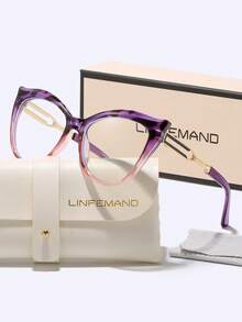 LINFEMAND 独特大框猫眼装饰时尚无度数眼镜，适合化妆舞会、化妆派对、自拍和节日礼物 - 彩色 - 查看 4